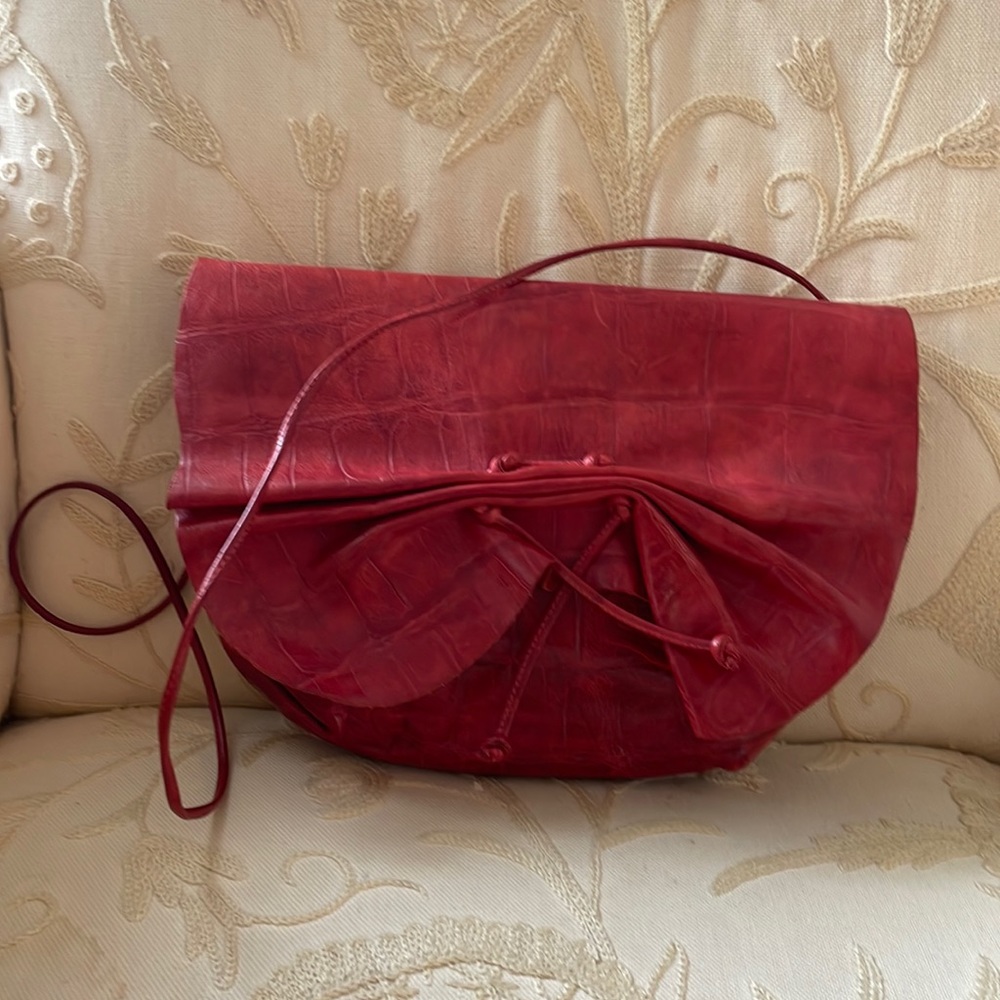 Vintage Carlos Falchi croc embossed leather flap bag